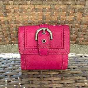 💗 Vintage Coach Hot Pink Leather Soho Bifold Compact Buckle Snap Mini Wallet